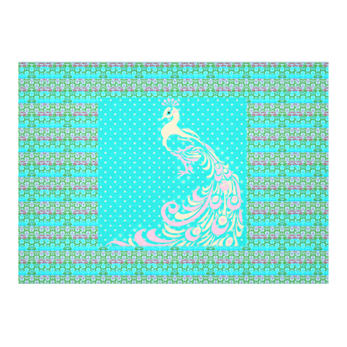 Berry Blue Elegance Peacock Runner Cotton Linen Tablecloth 60"x 84"