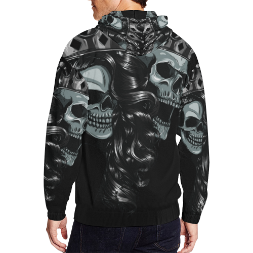 King Skulls Royal Family Black and White and Silver Hoodie All Over Print Full Zip Hoodie for Men/Large Size (Model H14)