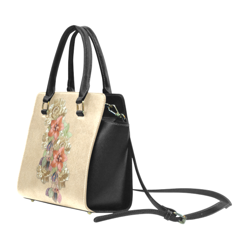 leather flower art Rivet Shoulder Handbag (Model 1645)