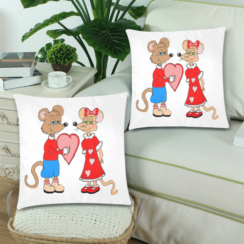 Love Mice White Custom Zippered Pillow Cases 18"x 18" (Twin Sides) (Set of 2)