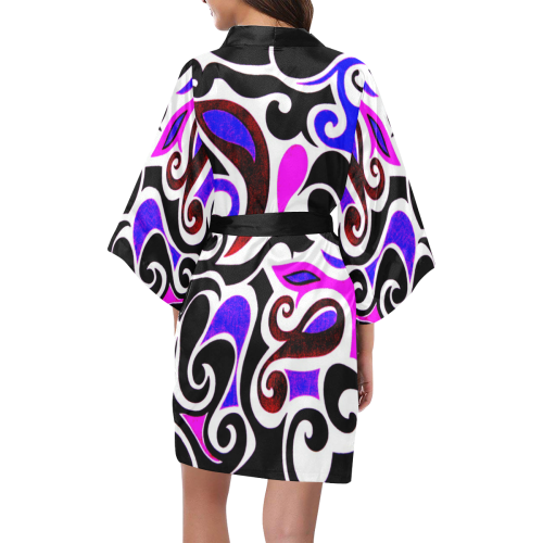 retro swirl abstract doodle 2 Kimono Robe