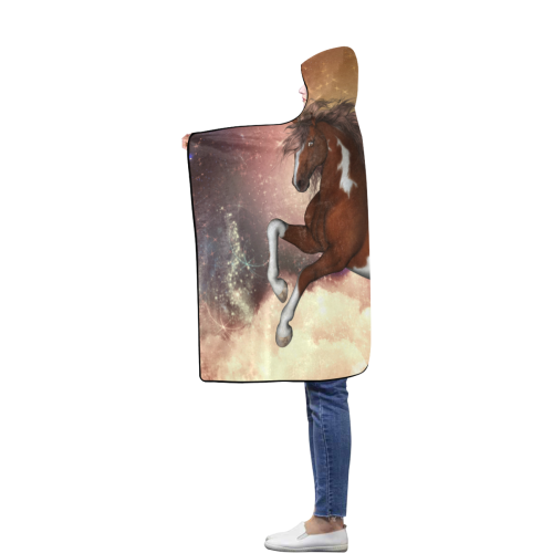 Wonderful wild horse in the sky Flannel Hooded Blanket 40''x50''