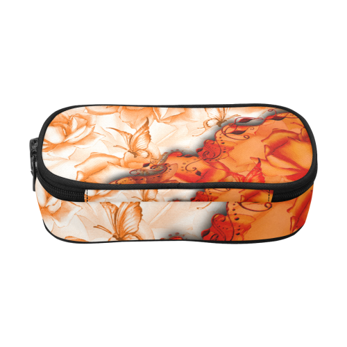 Sorf red flowers with butterflies Pencil Pouch/Large (Model 1680)
