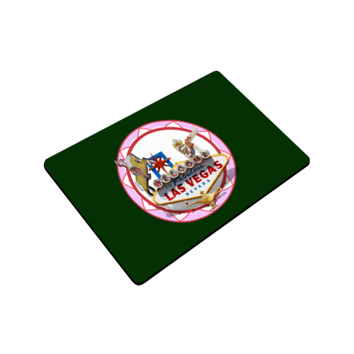 LasVegasIcons Pink Poker Chip on Green Doormat 24"x16"