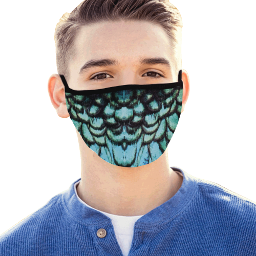 blue feathered peacock animal print design community face mask Mouth Mask (30 Filters Included) (Non-medical Products)