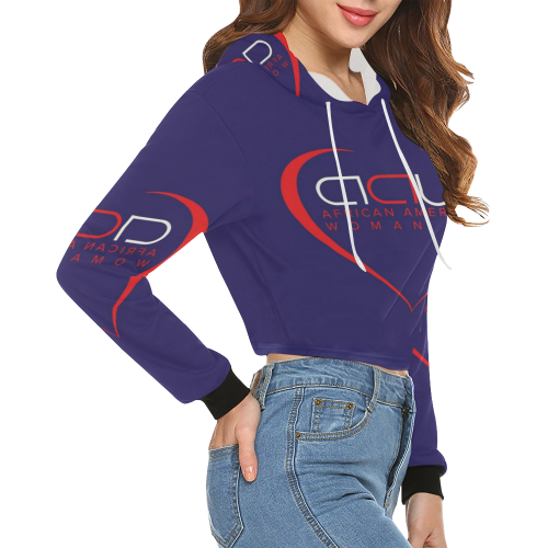 AAW101 Blue Crop Top Sweater All Over Print Crop Hoodie for Women (Model H22)