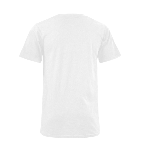 Patchwork Heart Teddy White Men's V-Neck T-shirt (USA Size) (Model T10)