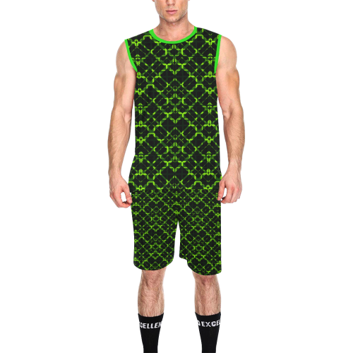 Green plaid style modern Team Basketball Uniforms All Over Print Basketball Uniform
