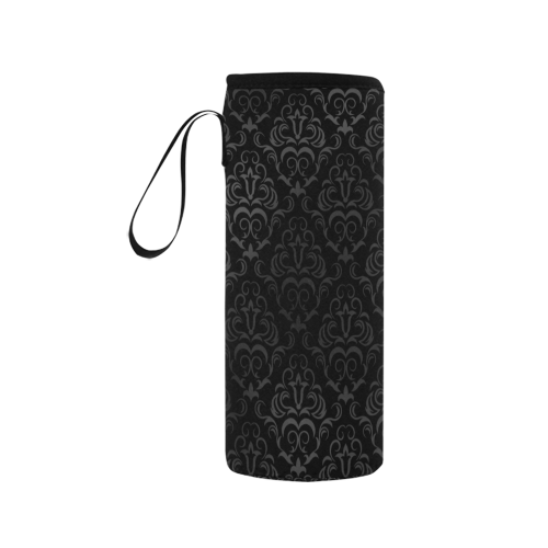 Elegant vintage floral damasks in  gray and black Neoprene Water Bottle Pouch/Medium