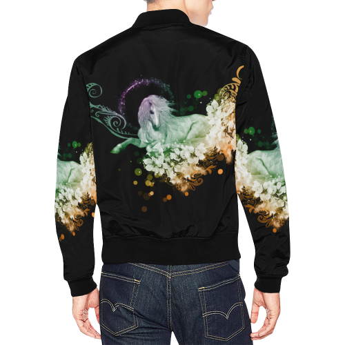 Beautiful unicorn with flowers, colorful All Over Print Bomber Jacket for Men/Large Size (Model H19)