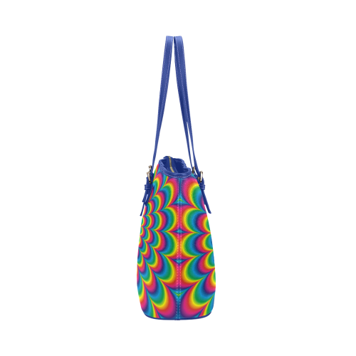 Crazy Psychedelic Flower Power Hippie Mandala Leather Tote Bag/Small (Model 1651)