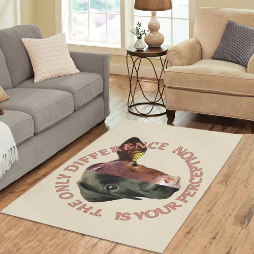Vegan Cow and Dog Design with Slogan Area Rug 5'3''x4'
