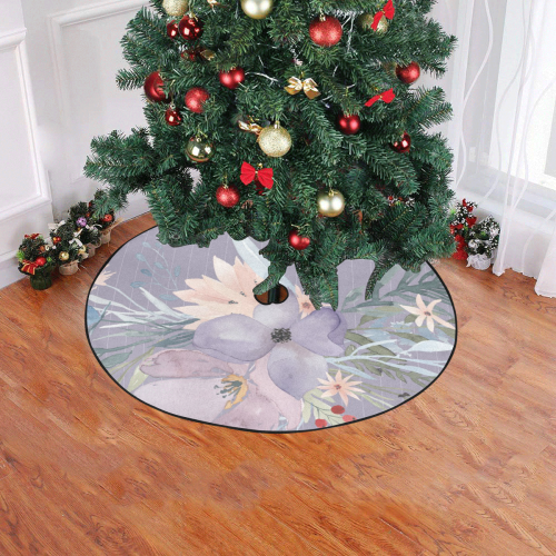 Floral Muted Pastels Watercolor Christmas Tree Skirt 47" x 47"