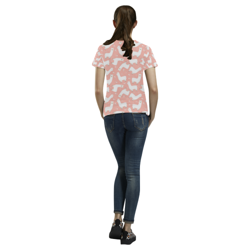 Pink Llama Pattern All Over Print T-shirt for Women/Large Size (USA Size) (Model T40)