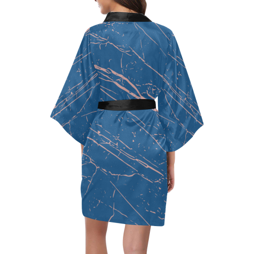 Classic Blue & Rose Tan Kimono Robe