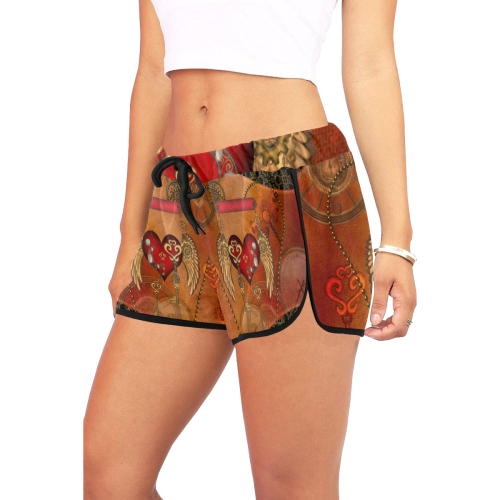 Steampunk, wonderful heart with wings Women's All Over Print Relaxed Shorts (Model L19)