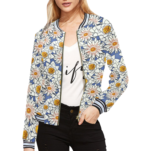 Golden Lamassu Flower All Over Print Bomber Jacket for Women (Model H21)