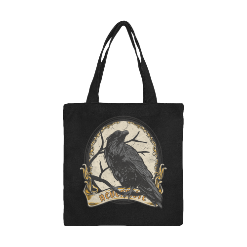 Dark Gothic Raven - EAP Nevermore Vintage Frame 1 All Over Print Canvas Tote Bag/Small (Model 1697)