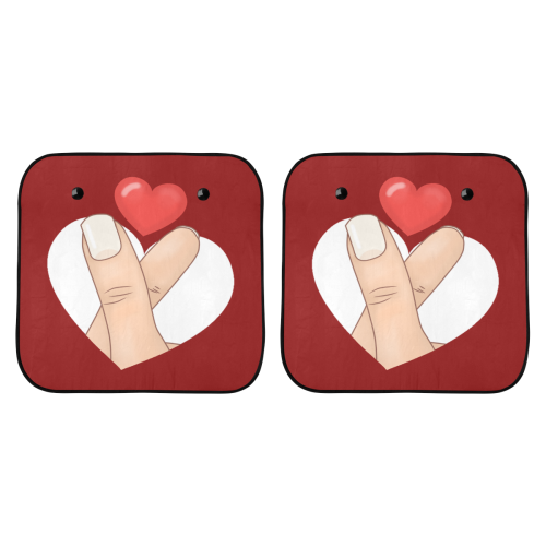 Hand With Finger Heart / Red Car Sun Shade 28"x28"x2pcs