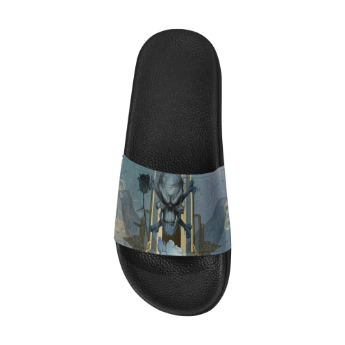 The blue skull with crow Women's Slide Sandals (Model 057)