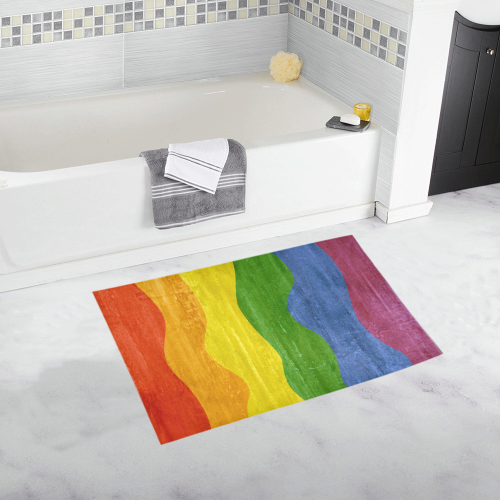 Gay Pride - Rainbow Flag Waves Stripes 3 Bath Rug 20''x 32''