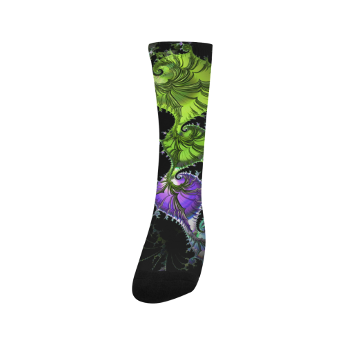 Filigree Spiral Fractal - Psychedelic Black Green Trouser Socks (For Men)
