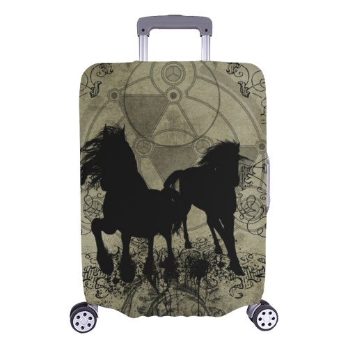 Beautiful horses, solhouette in black Luggage Cover/Large 26"-28"