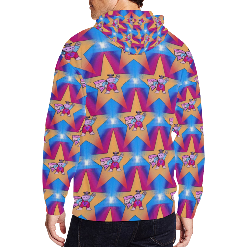 Super Hippo Popart by Nico Bielow All Over Print Full Zip Hoodie for Men (Model H14)