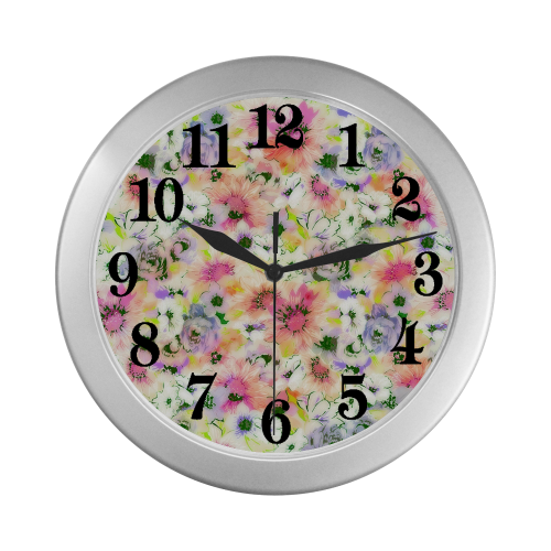 Pretty spring floral Silver Color Wall Clock
