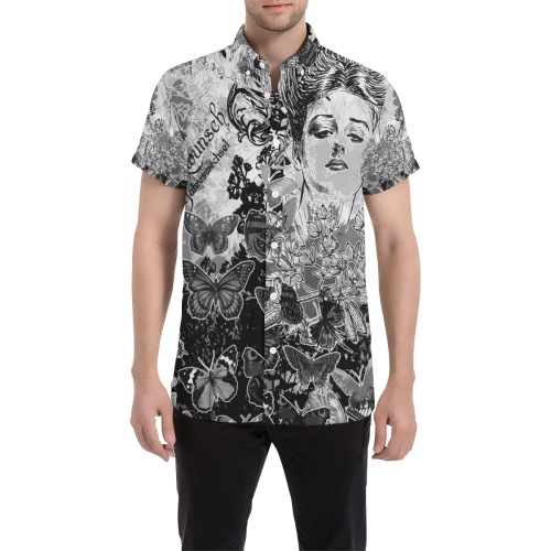 Lady and butterflies Men's All Over Print Short Sleeve Shirt (Model T53)