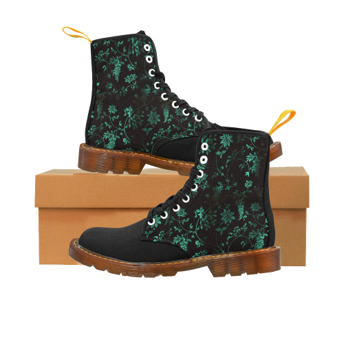 Gothic Black and Turquoise Pattern Martin Boots For Women Model 1203H
