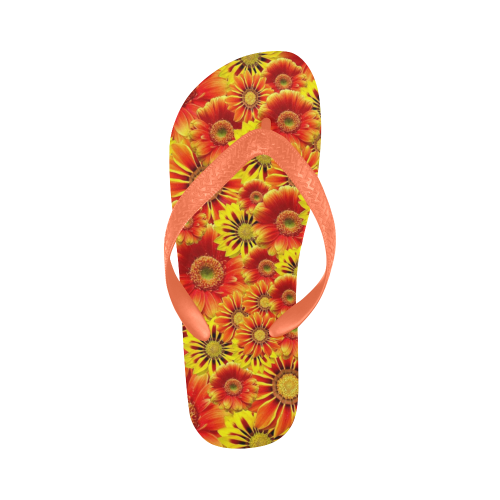 Brilliant Orange And Yellow Daisies Flip Flops for Men/Women (Model 040)