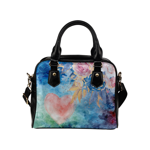 Heart and Flowers - Pink and Blue Shoulder Handbag (Model 1634)