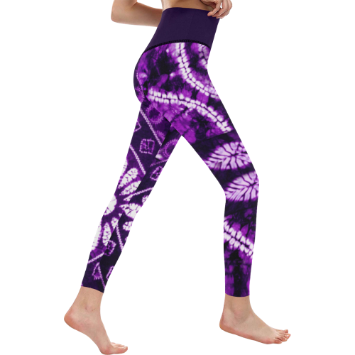Purple Shibori Collage Women's All Over Print High-Waisted Leggings (Model L36)