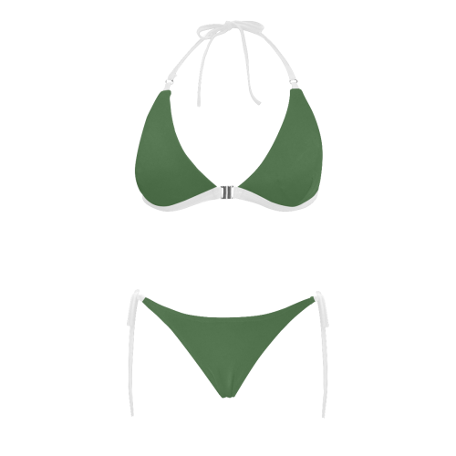 color artichoke green Buckle Front Halter Bikini Swimsuit (Model S08)