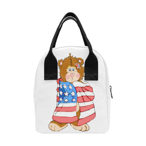 Patriotic Flag Bear White Zipper Lunch Bag (Model 1689)