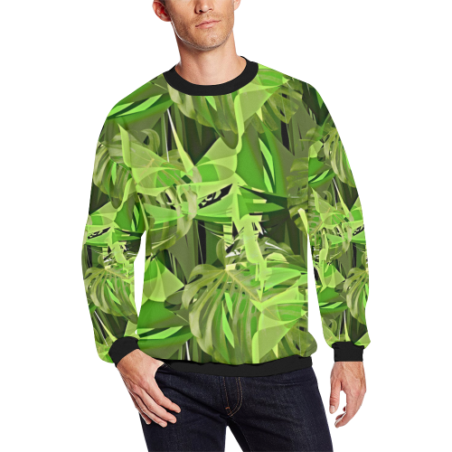 Tropical Jungle Leaves Camouflage Men's Oversized Fleece Crew Sweatshirt/Large Size(Model H18)
