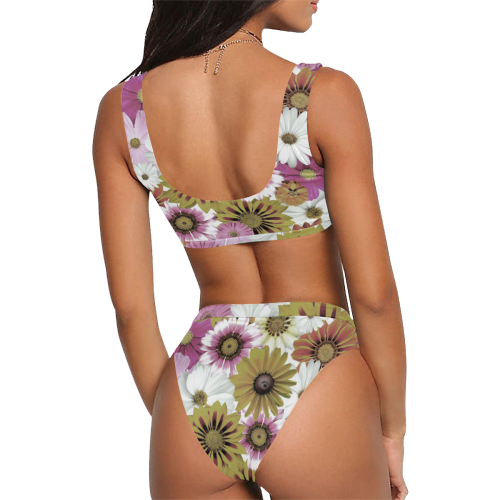 Spring Time Flowers 4 Sport Top & High-Waisted Bikini Swimsuit (Model S07)