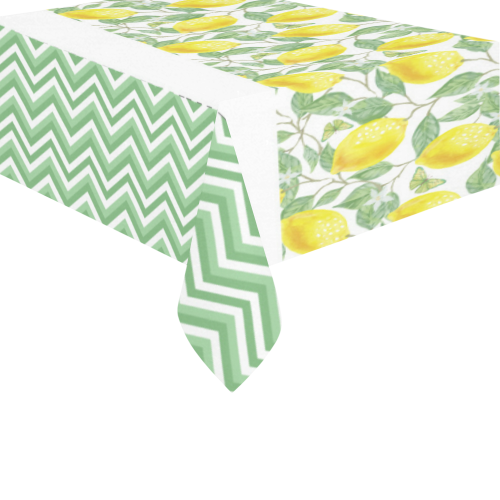 Lemons With Chevron Cotton Linen Tablecloth 60" x 90"