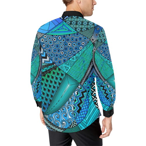 Tangle Doodle in Blue Green Men's All Over Print Casual Dress Shirt (Model T61)