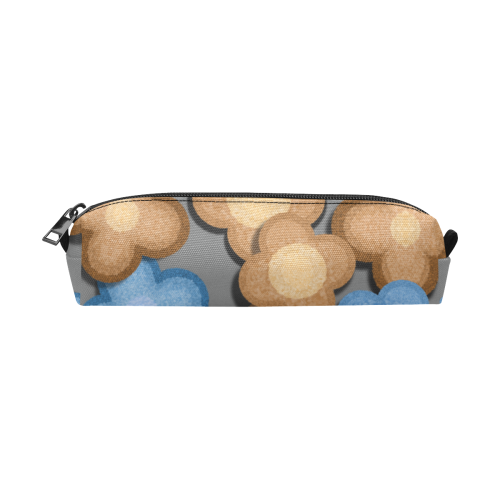 Brown and Blue Flowers Pencil Pouch/Small (Model 1681)