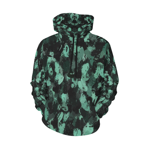 Black and Teal Green Abstract All Over Print Hoodie for Women (USA Size) (Model H13)
