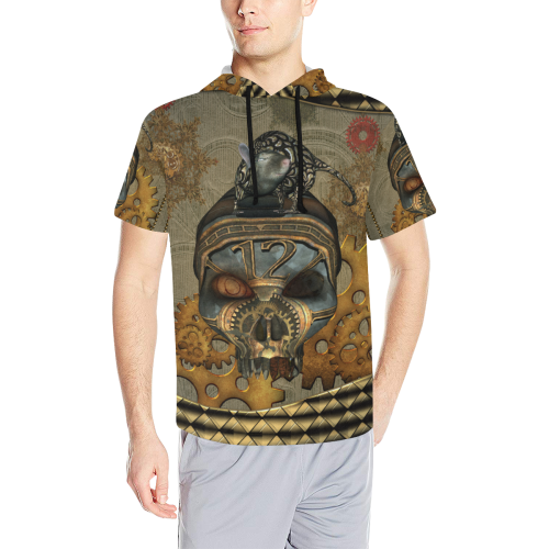 Awesome steampunk skull All Over Print Short Sleeve Hoodie for Men (Model H32)