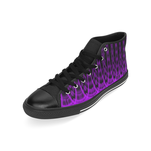 Black and Purple Abstract Harlequin Men’s Classic High Top Canvas Shoes /Large Size (Model 017)