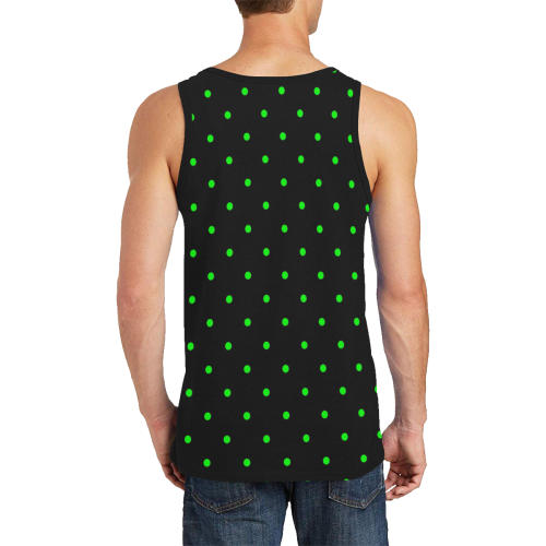 Green Polka Dots on Black Men's All Over Print Tank Top (Model T57)