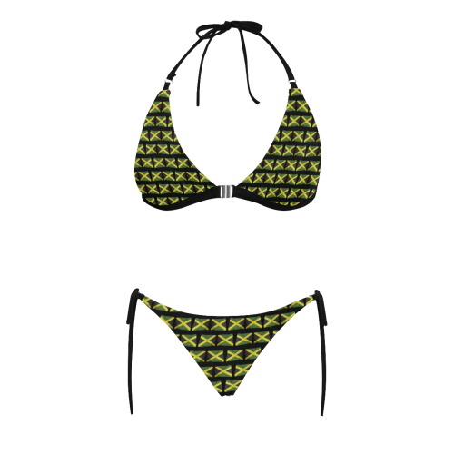Jamaican Flags Buckle Front Halter Bikini Swimsuit (Model S08)