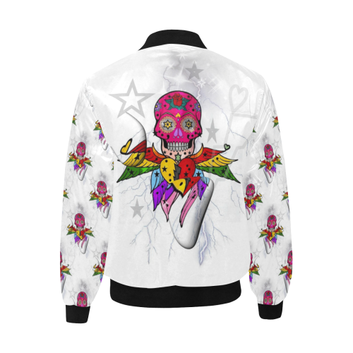 Skull Popart by Nico Bielow All Over Print Quilted Bomber Jacket for Men (Model H33)