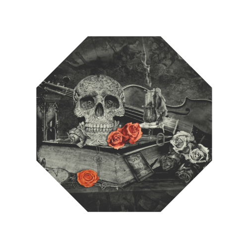 Steampunk Alchemist Mage Red Roses Celtic Skull Anti-UV Auto-Foldable Umbrella (Underside Printing) (U06)