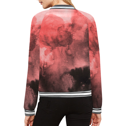 Red and Black Watercolour All Over Print Bomber Jacket for Women (Model H21)