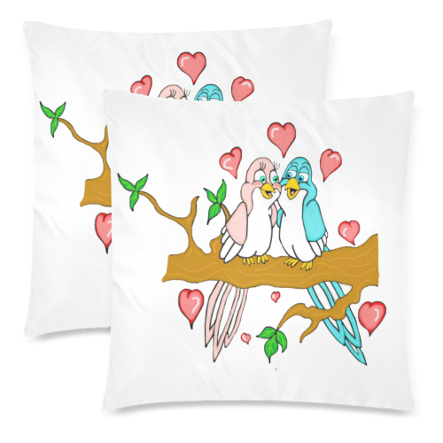 Love Birds White Custom Zippered Pillow Cases 18"x 18" (Twin Sides) (Set of 2)